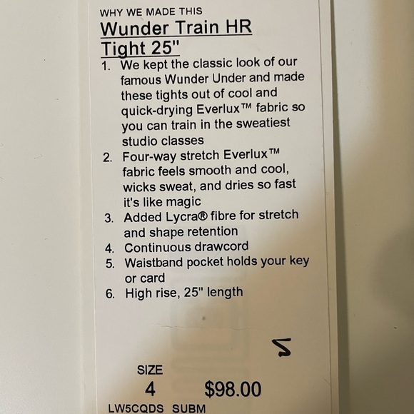 Lululemon Wunder Under Leggings size 4 BRAND NEW NEVER WORN WITH TAG - Picture 4 of 4